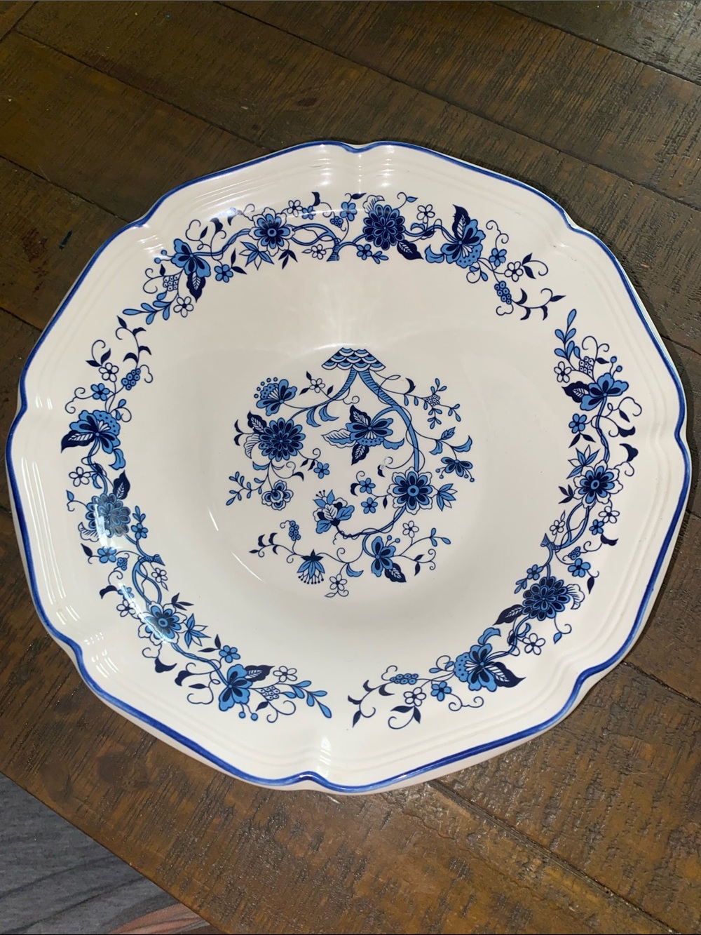 Blue Floral Ceramic Serving Bowl - White and Blue by Hankook.